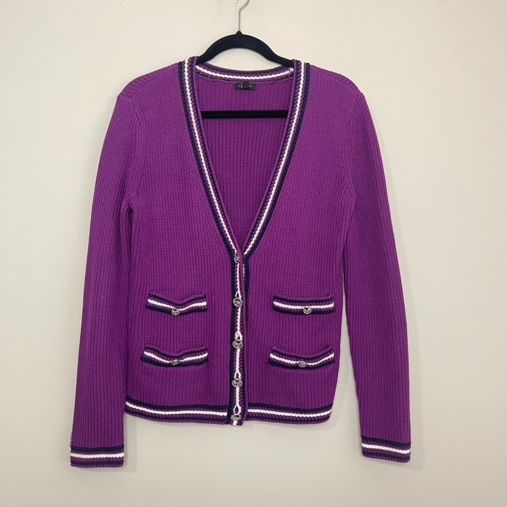 Talbots Purple Knit Cardigan Sweater Preppy Lady Jacket Coastal Grandmother